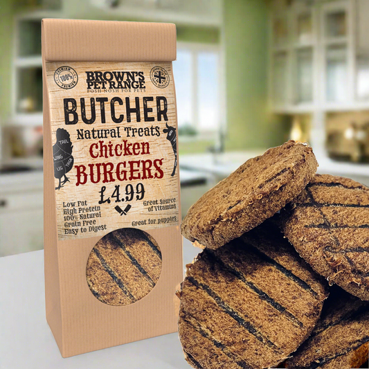 Chicken Butchers Burgers x5 | Brown's Natural Dog Treats - BROWNS PET RANGE