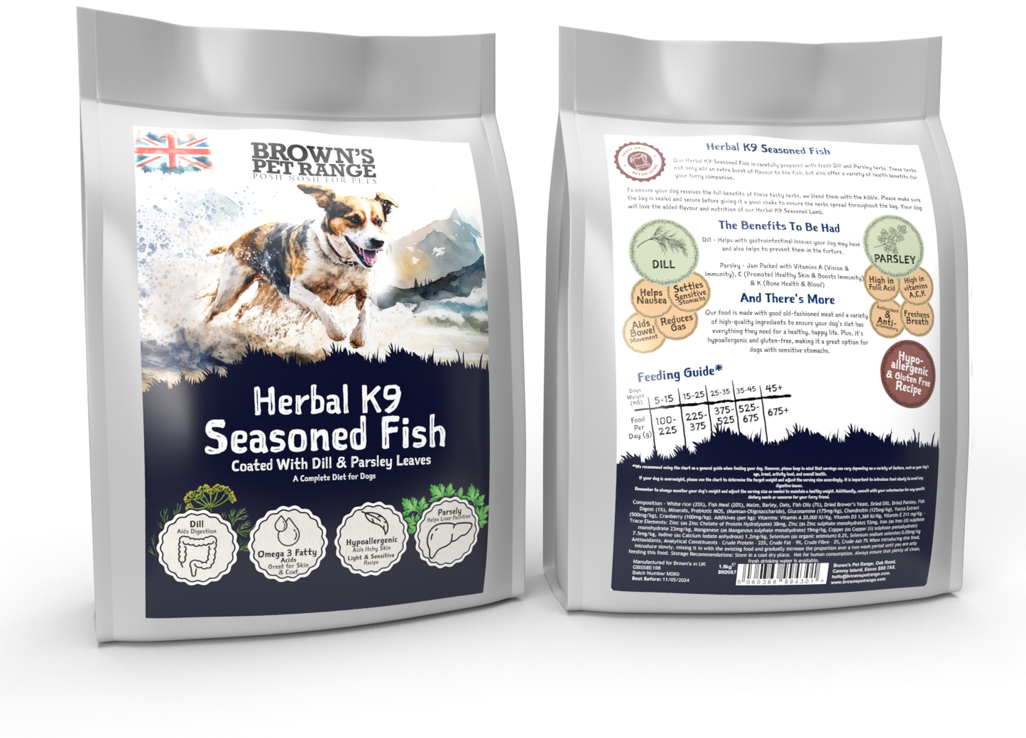 Dill & Parsley Seasoned Fish | Herbal K9 Posh Nosh For Dogs - BROWNS PET RANGE