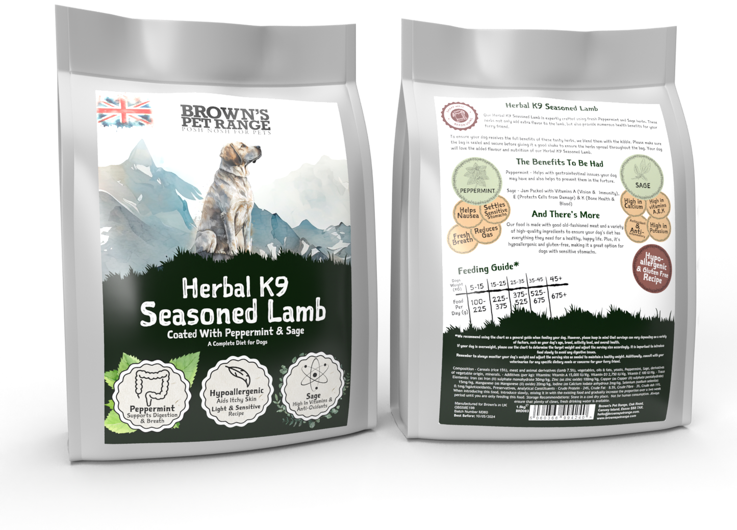 Peppermint & Sage Seasoned Lamb | Herbal K9 Posh Nosh For Dogs - BROWNS PET RANGE