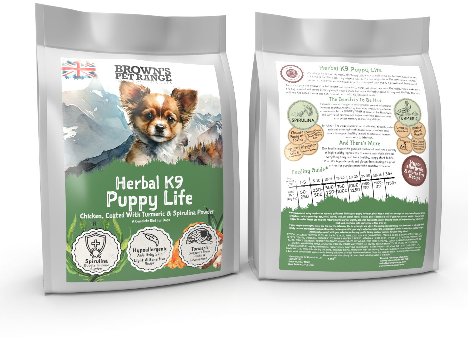 Spirulina & Turmeric Puppy Life Chicken | Herbal K9 Posh Nosh For Puppies - BROWNS PET RANGE