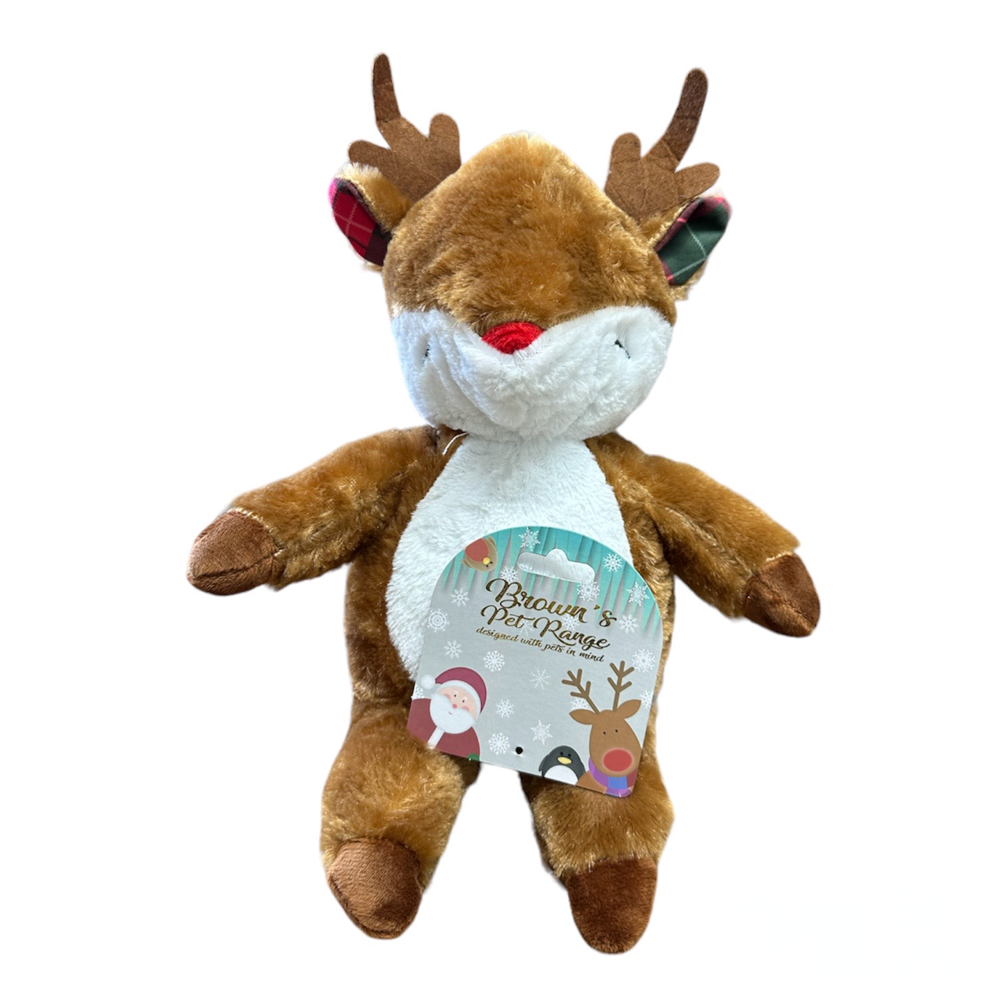 Brown's Christmas | Red Nose Reindeer With Tartan Ears - BROWNS PET RANGE