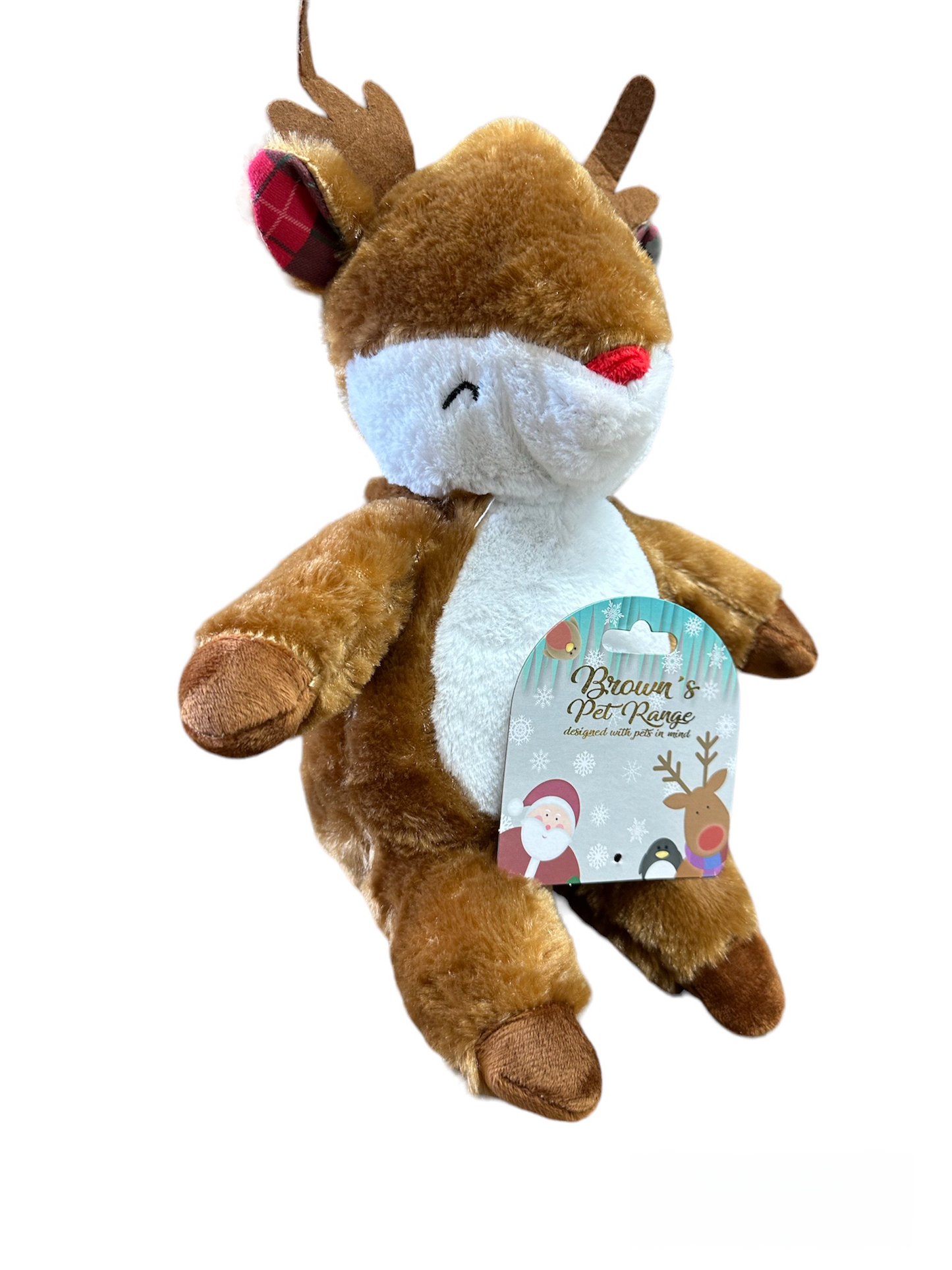 Brown's Christmas | Red Nose Reindeer With Tartan Ears - BROWNS PET RANGE