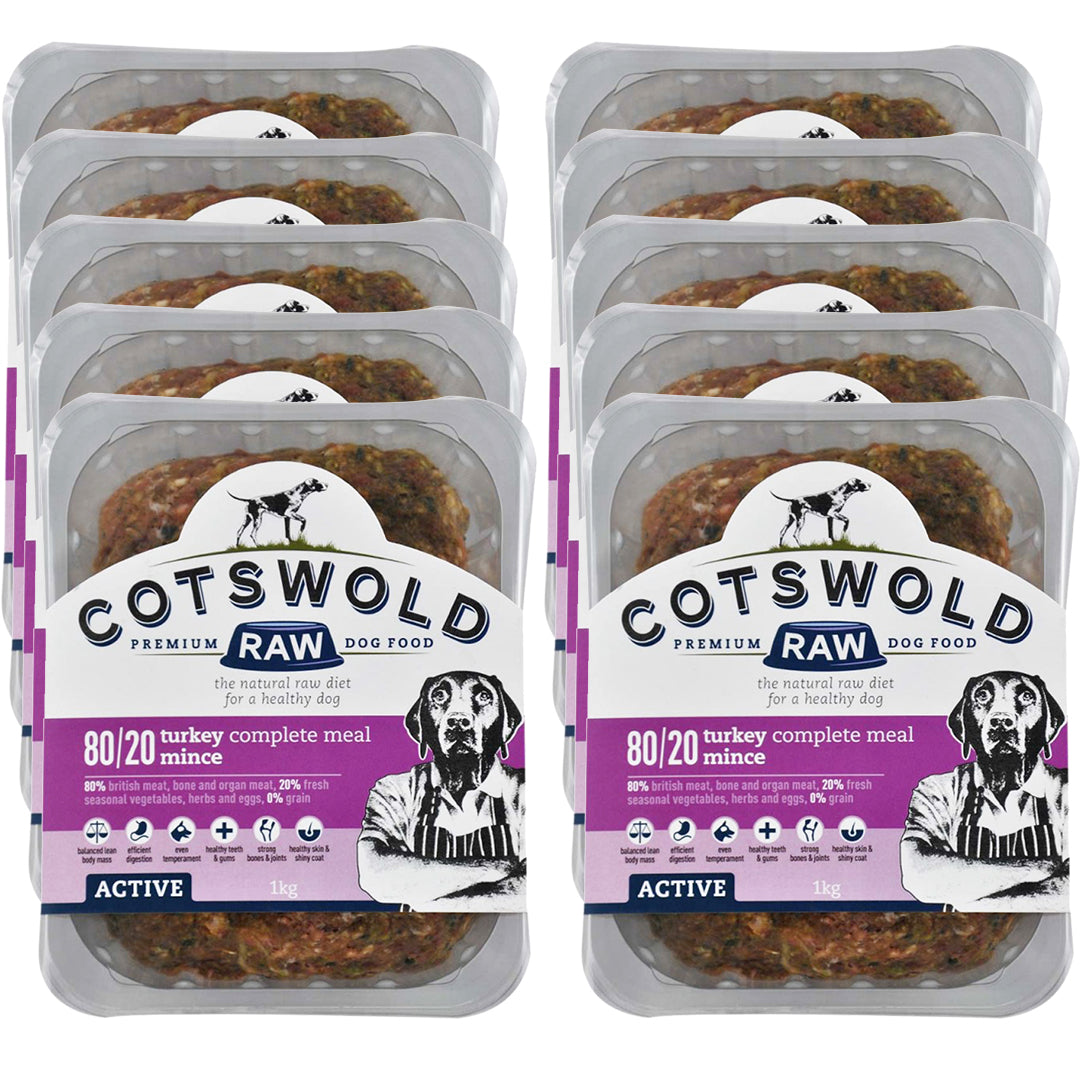 Cotswold RAW Turkey Mince - 80/20 Active - 10kg - BROWNS PET RANGE