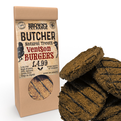 Venison Butchers Burgers x5 | Brown's Natural Dog Treats - BROWNS PET RANGE