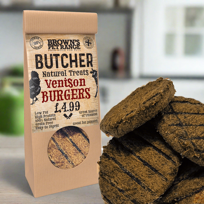 Venison Butchers Burgers x5 | Brown's Natural Dog Treats - BROWNS PET RANGE