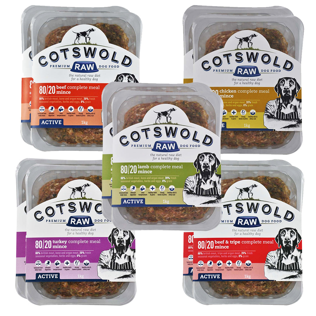 Cotswold RAW Mince Selection Box - 80/20 Active - 10kg - BROWNS PET RANGE