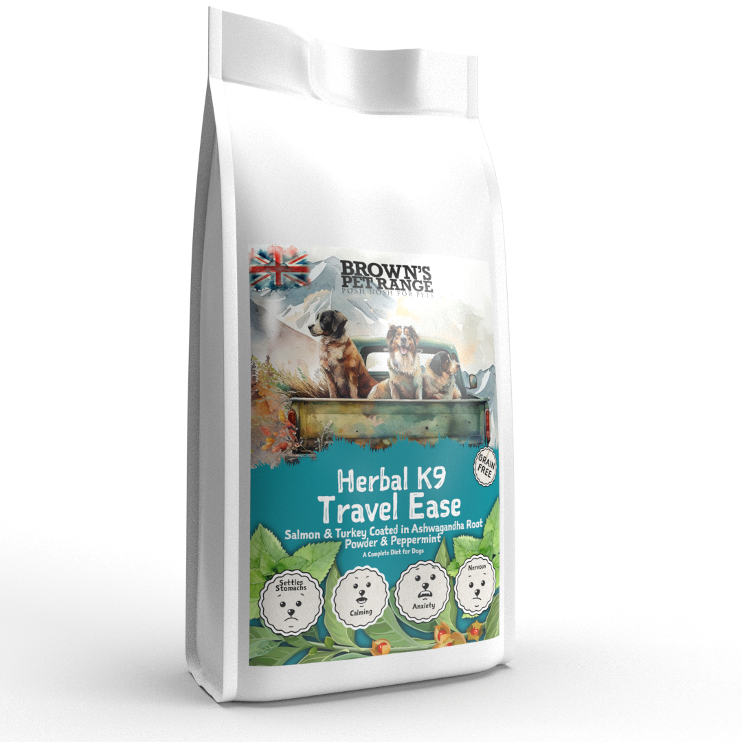 Travel Ease - Ashwaganda & Peppermint Seasoned Salmon & Turkey| Herbal K9 Posh Nosh For Dogs - BROWNS PET RANGE