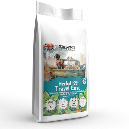 Travel Ease - Ashwaganda & Peppermint Seasoned Salmon & Turkey| Herbal K9 Posh Nosh For Dogs - BROWNS PET RANGE