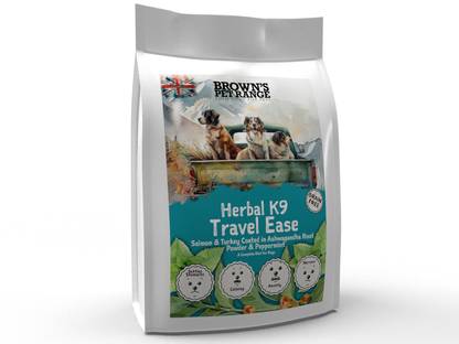 Travel Ease - Ashwaganda & Peppermint Seasoned Salmon & Turkey| Herbal K9 Posh Nosh For Dogs - BROWNS PET RANGE