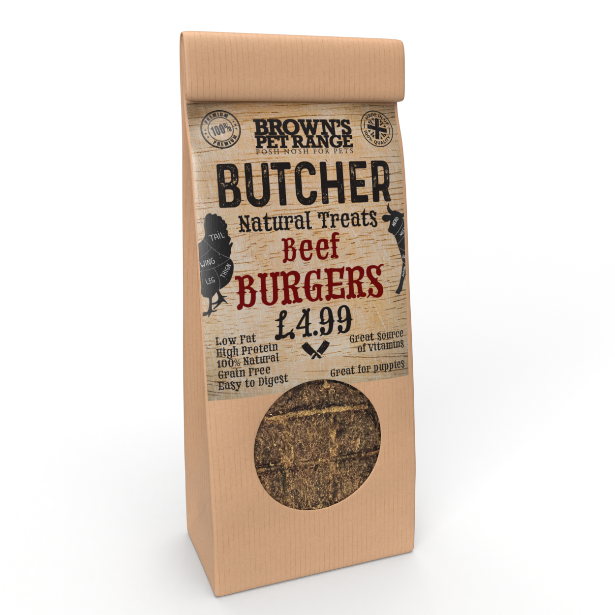 Beef Butchers Burgers x5 | Brown's Natural Dog Treats - BROWNS PET RANGE