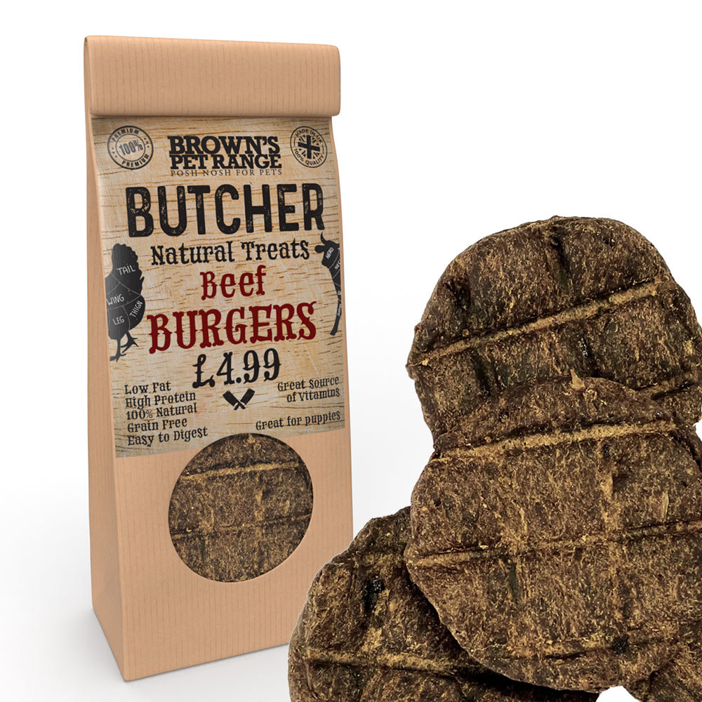 Beef Butchers Burgers x5 | Brown's Natural Dog Treats - BROWNS PET RANGE