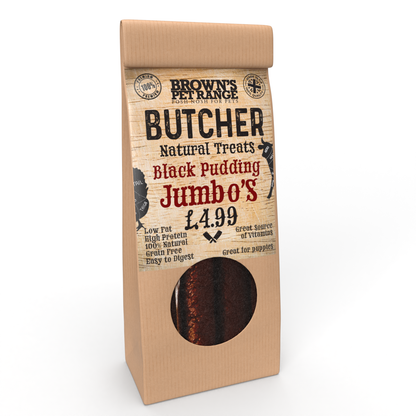 Black Pudding Butchers Jumbo Sausages x5 | Brown's Natural Dog Treats - BROWNS PET RANGE