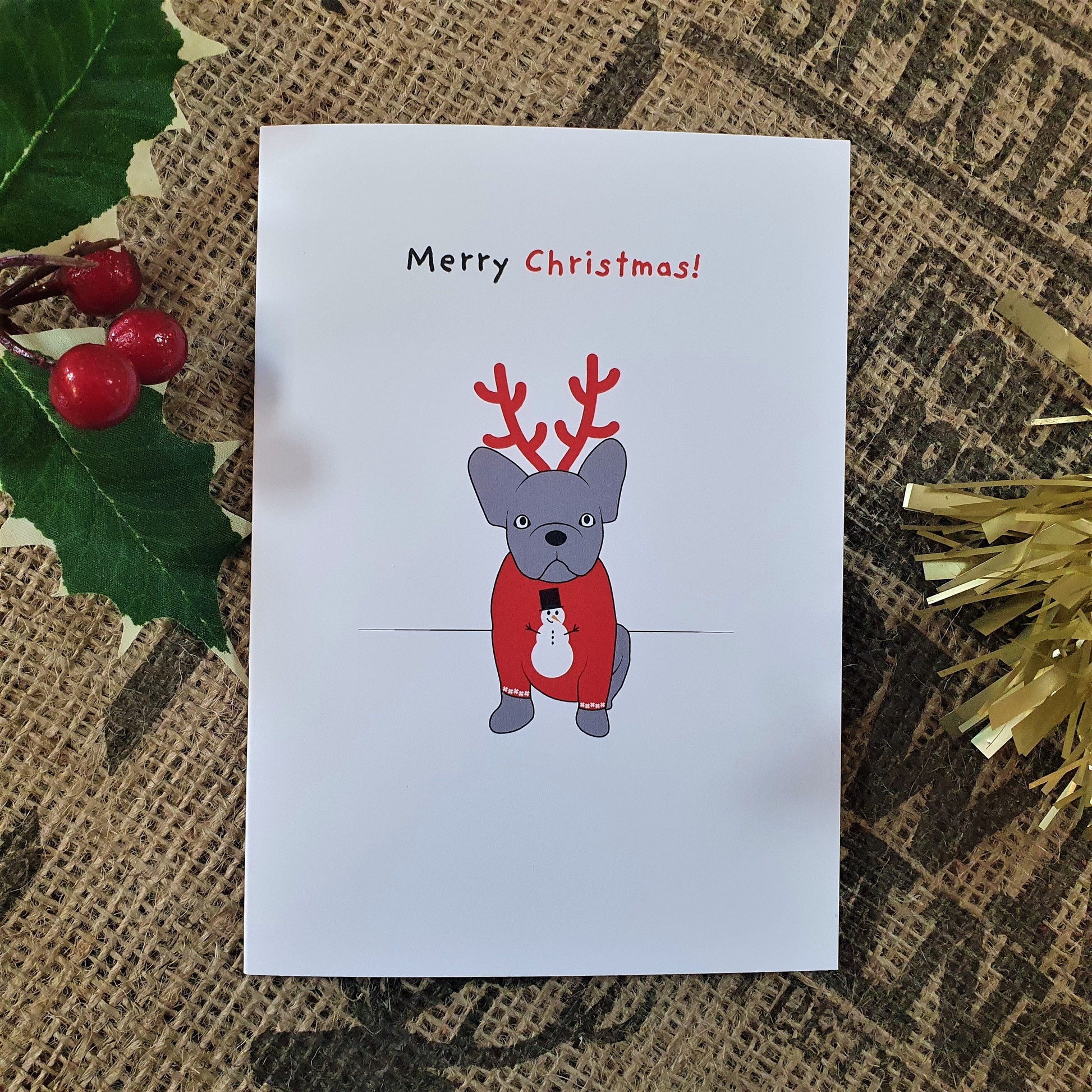 Brown's Christmas Festive Greeting Cards | Frenchie in a Christmas Jumper - BROWNS PET RANGE