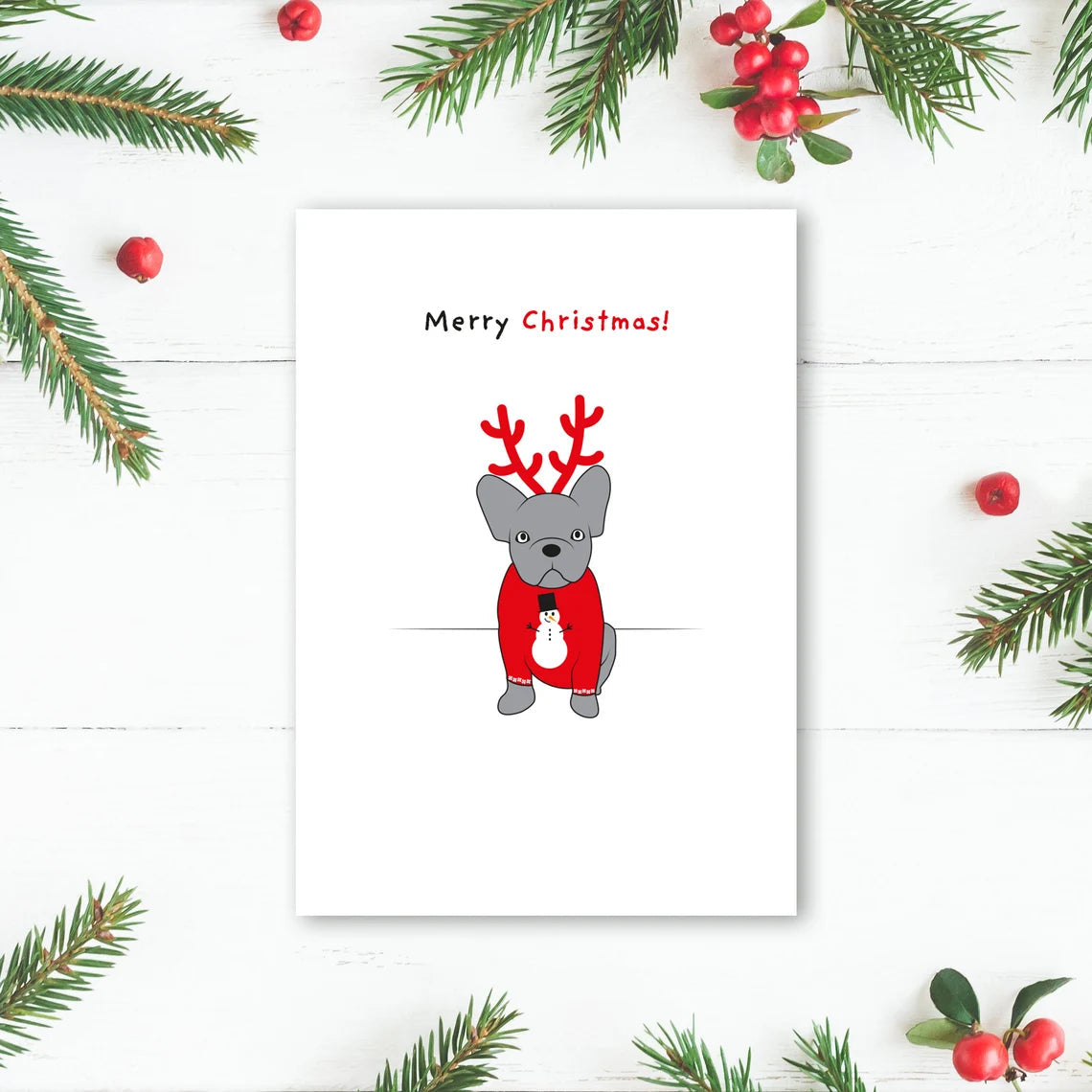 Brown's Christmas Festive Greeting Cards | Frenchie in a Christmas Jumper - BROWNS PET RANGE