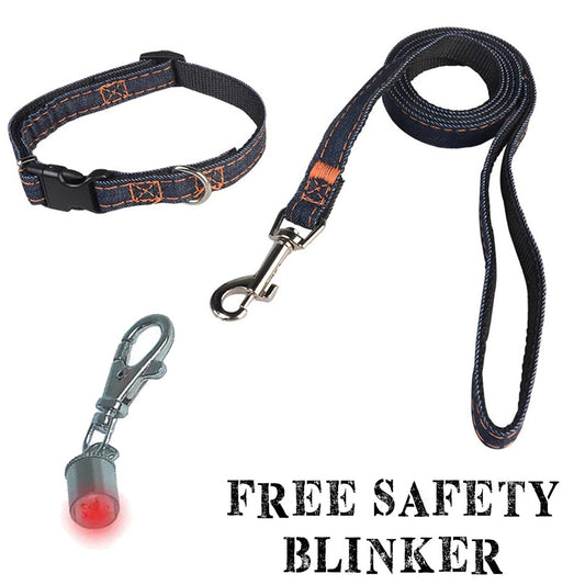 Brown's Style Icon Denim & Webbing Collar & Lead Set With Free Safety Tag - BROWNS PET RANGE