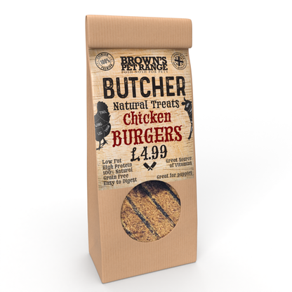 Chicken Butchers Burgers x5 | Brown's Natural Dog Treats - BROWNS PET RANGE