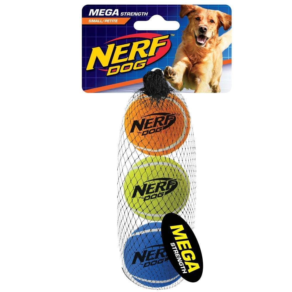 NEW NERF Dog Mega Strength Small Tennis Ball Pack of 3 - Dog Toys - Browns Pet Range