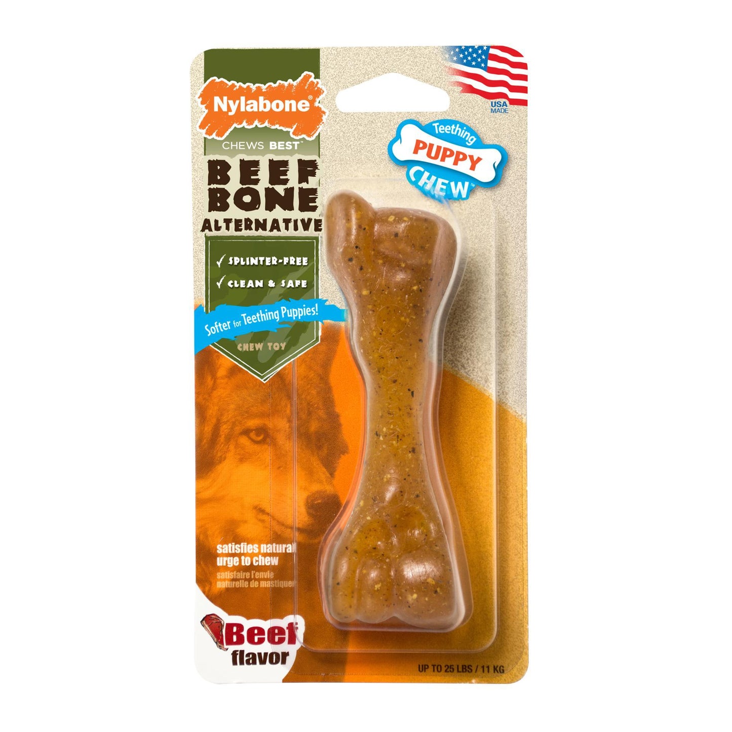 Nylabone Puppy Chew Beef Bone Alternative Chew Toy - Chew toy - Browns Pet Range