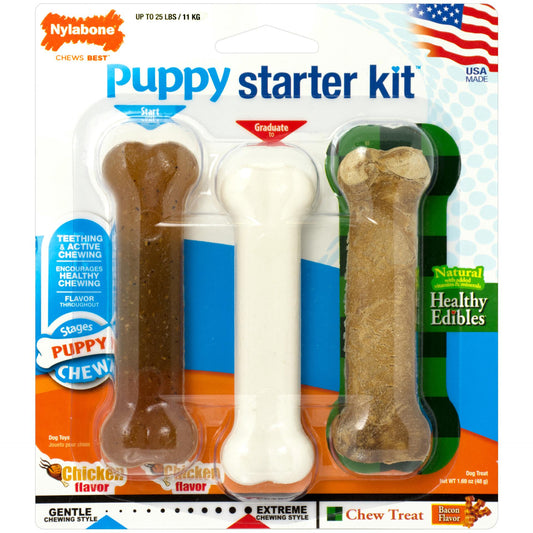 Nylabone Puppy Starter Kit - GRADUATE FROM GENTLE CHEWERS TO EXTREME CHEWERS - Chew toy - Browns Pet Range