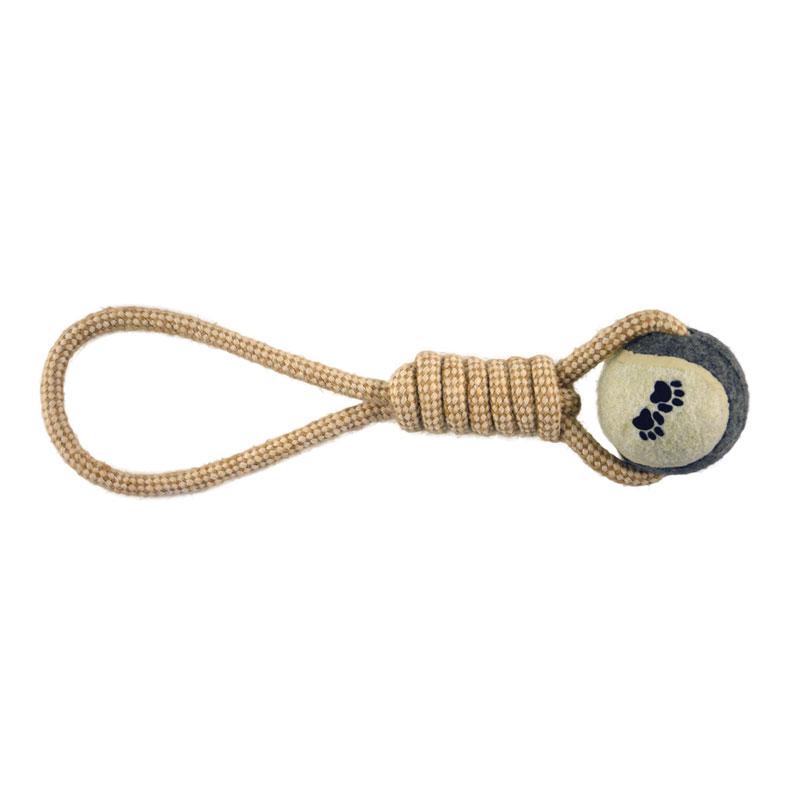 Super Tough Tennis Ball with Natural Rope Loop Tug - BROWNS PET RANGE