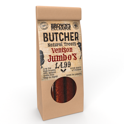 Venison Butchers Jumbo Sausages x5 | Brown's Natural Dog Treats - BROWNS PET RANGE