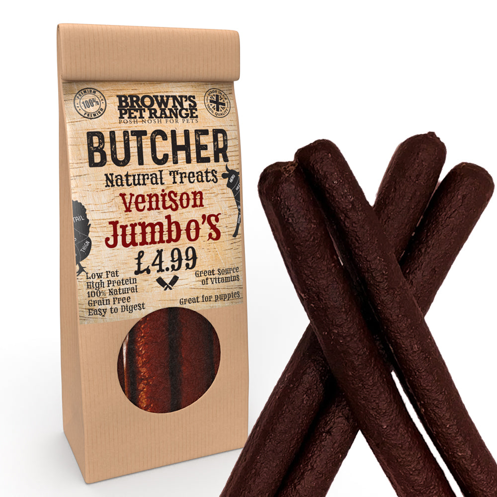 Venison Butchers Jumbo Sausages x5 | Brown's Natural Dog Treats - BROWNS PET RANGE